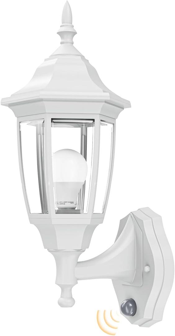 EMART Dusk to Dawn Outdoor Porch Sconce, LED Waterproof Exterior Light Fixtures, Special Handling Anti-Corrosion Plastic Material, Lamp for Garage, Front Door, House - 1 Pack, White (Bulb Included)