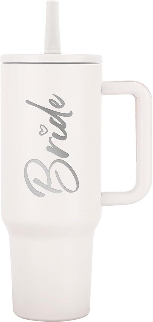 Bride To Be Gifts: Bridal Shower & Bachelorette Stainless Steel 40 oz Tumbler Cup with Handle, Lids & Straws
