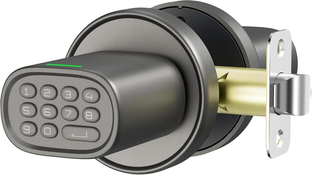 Door Lock Knob with Keypad Keyless Entry Door Knob Electric Coded Indoor Door Knob for Interior Doors Thickness up to 2-1/4", Bedroom, Home Office, Garage, 4xAA Alkaline Battery, M1 Titanium