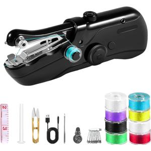 Portable Handheld Sewing Machine for Beginners - Mini Hand Held Sewing Machine for Adults - Small Cordless Stitching Machine for Home Travel (black)