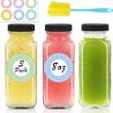 3 pack 8 oz Glass Juice Bottles with Lids, 250 ml Reusable Glass Water Bottles, Empty Drink Containers Drinking Jars with Brush, for Milk, Juicing, Kombucha, Ginger