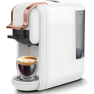 4-in-1 Pods Coffee Maker 19Bar, Compact Design Fast Brew Hot/Cold Espresso Machine for K Cup Pods,Nes Original/DG Capsule and Ground Coffee at Home or Office (White)