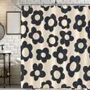 Black Cute Retro Floral Abstract Flower Shower Curtain for Bathroom 72W*72H Inch 70s Lovely Vintage Aesthetic Funky Bathtub Decor Modern Trendy Waterproof Polyester Fabric Set with 12 Hooks