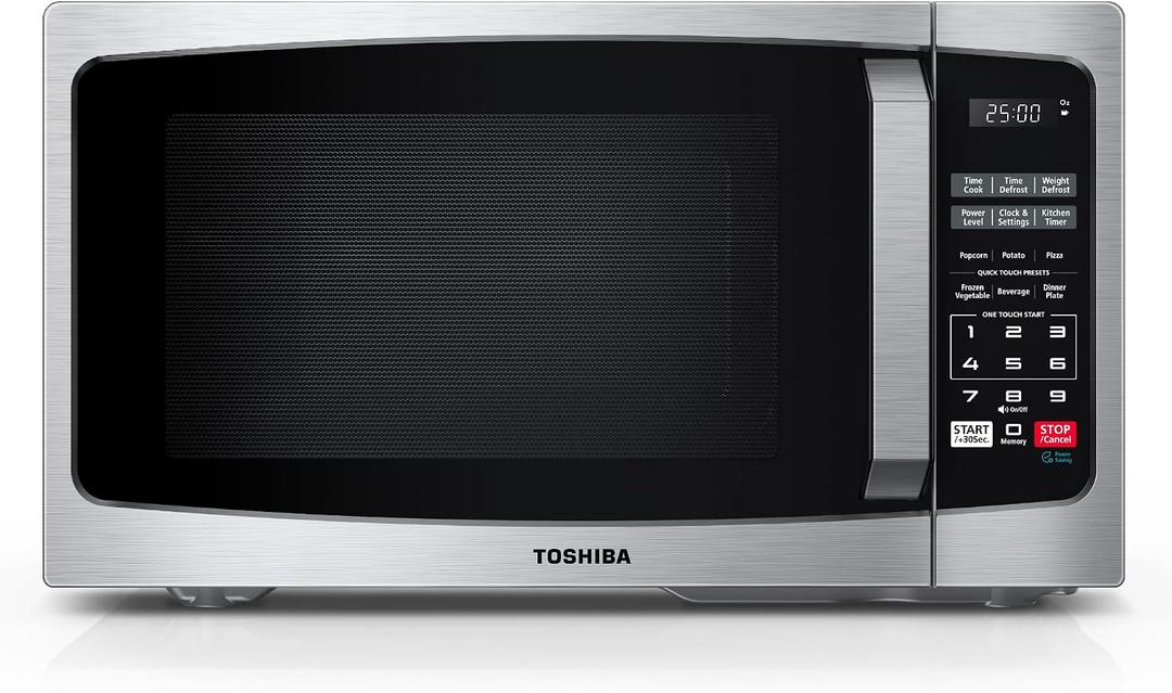 TOSHIBA ML-EM09PA(SS) Small Microwave Oven with 6 Auto Menus, Mute Function, LED Lighting, Countertop Microwave Perfect for Apartments, 0.9 Cu Ft, 10.6 Inch Removable Turntable, 900W, Stainless Steel