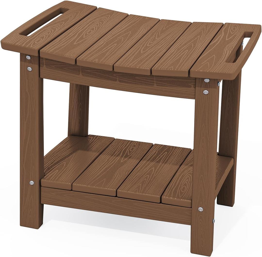 SERWALL Shower Bench, 18" Shower Stool for Inside Shower, HDPE Waterproof Shower Seats for Adults with Storage Shelf & Handles, 360 lbs Capacity- Brown