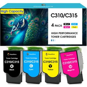MasaiMara C310 C315 High Capacity Version Toner Cartridge Toner Replacement for Xerox C310 C310DNI C310DNIM C315 C315DNI Printer Ink (Black Cyan Magenta Yellow, 4 Pack)