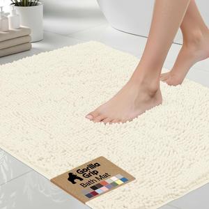 GORILLA GRIP Bath Rug Mat 60x24, Thick Soft Absorbent Chenille, Quick Dry Microfiber Mats, Rubber Backing Washable Shower Floor Rugs, Bathmat Runner, US Designed Bathroom Home Decor Accessories Ivory