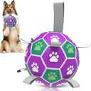 Diman Dog Balls with Nylon Straps, Puppy Soccer Ball for Dogs, Outdoor Dog Toys, Durable Fetch Pet Toy for Training, Birthady Gift for Large Pets (7 Inch) Purple