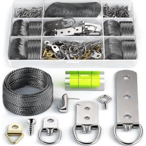 Picture Wire Hanging Kit 100+ Pieces - D-Ring, Screws, Hanging Hooks,Level. Supports up to 50 lbs 120+ Feet(38 M) Stainless Steel Wire Hanger | Comes with Solid Box Picture Wire Hanging Kit 100+ Pieces - D-Ring, Screws, Hanging Hooks,Level. Supports up to 50 lbs 120+ Feet(38 M) Stainless Steel Wire Hanger | Comes with Solid Box