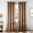 NICETOWN Gold Brown Linen Curtains for Kitchen, Thick Flax Small Window Treatments Semi Sheer Privacy Assured with Light Through for Cafe/Bathroom, W55 x L84, 2 Panels