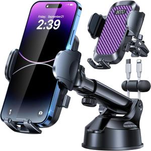 HTU 2026 Ultimate BestTrue Military-Grade & Safety CertCar Phone HolderUpgraded 360 Rotation & 100+LBS Strongest Suction5-in-1 Truck Windshield Dashboard Vent Mount Stand for iPhone Android,Purple
