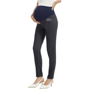 AFITNE Women's Maternity Jeans Over The Belly Stretchy Pull On High Waist Skinny Pregnancy Denim Pants with Pockets 28/30 (S)