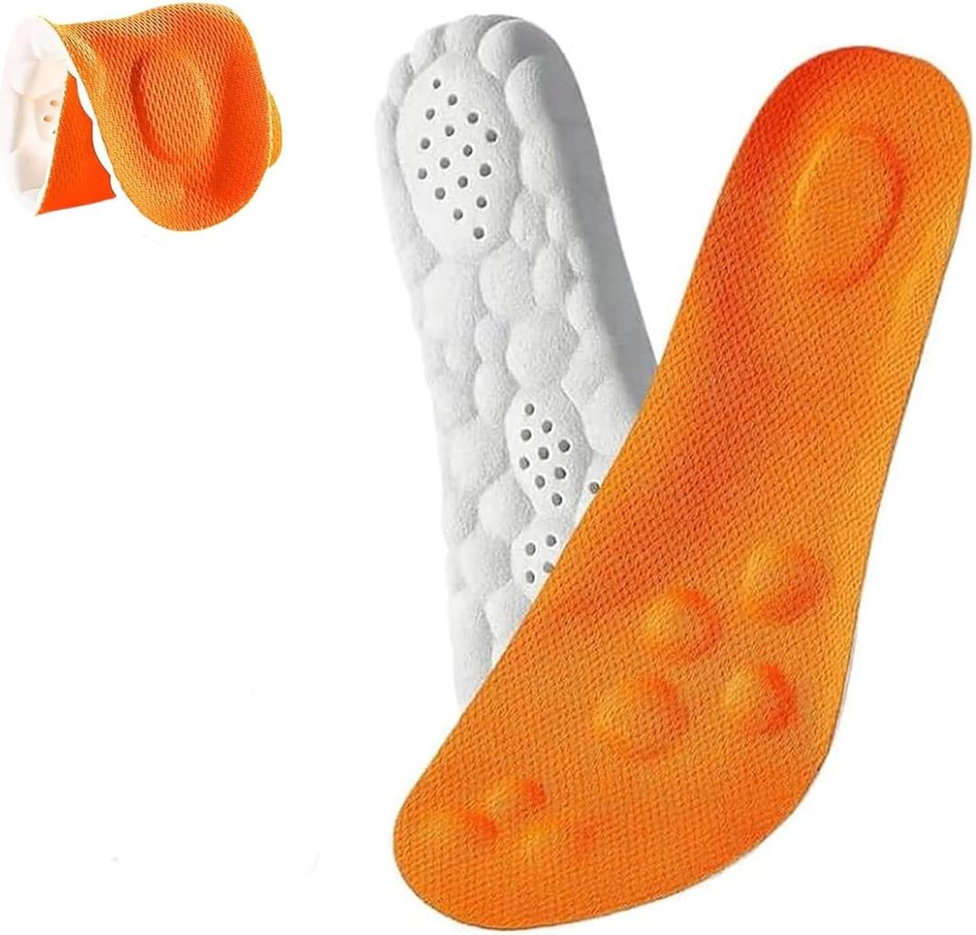 2 x 4D Cloud Insoles for Men & Women,Memory Foam Cloud Insoles with Arch Support,2026 New Comfortable and Breathable Massage Shoe Inserts,Trim to Fit All Shoe Types Orange 49-50