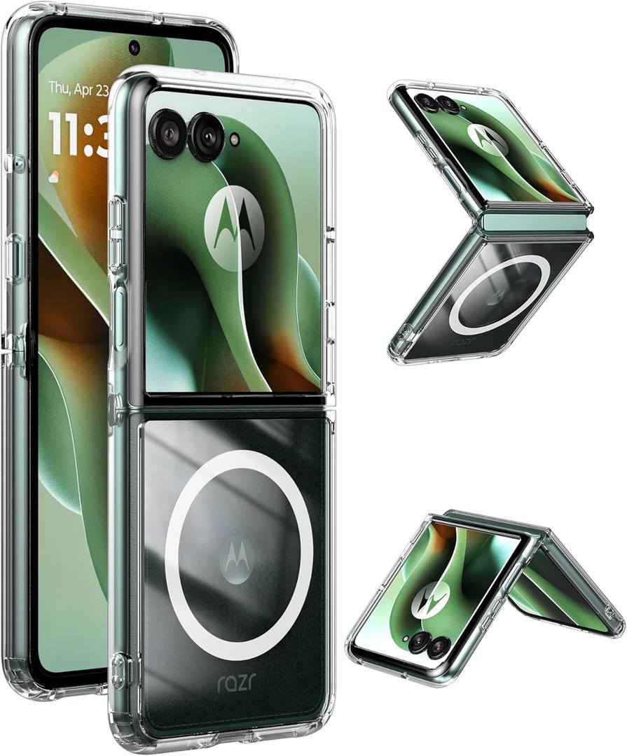 Magnetic Case for Motorola Razr Ultra 2025 - Compatible with Magsafe - Crystal Clear Hard Back + Soft TPU Bumper Shockproof Cover Phone Case for Moto Razr Ultra 2025 - Transparent