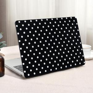Seorsok Compatible with MacBook Air 13 Inch Case 2022 2021 2020 2019 2018 Release A1932 A2179 M1 A2337 Touch ID,Elegant Leather Plastic Hard Shell Case & Keyboard Cover,White Polka Dots Design,Black