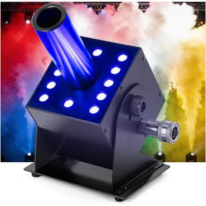 CO2 Jet Machine with 12 RGB LEDs & DMX512 Control, 19ft High-Output CO2 Cannon Fog Machine for DJ, Nightclub, Concert, Wedding, Party, Stage Show- Professional Portable Stage Effect Equipment, 1-Head Version