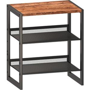 CHEMPFR Narrow 3-Tier Shoe Rack, Slim Space-Saving Shelf with Decorative Wood Top & Steel Mesh, Entryway/Closet/Dorm Organizer, 16.5x11.8x19.8 Inches