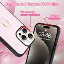 KANGHAR for iPhone 15 Pro Max Case Stand White and Pink Stripes Full Body Rugged Shockproof Protection Glossy Protective Slim Case 6.7 Inch