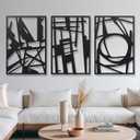 AMAATE 3 Piece Modern Abstract Black Metal Wall Art, Minimalist Geometric Line Art Wall Sculptures, Hollow Out Metal Hanging Decor for Living Room Bedroom Office Home Decor, 14.6" X 22.5" in