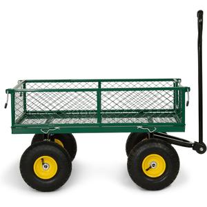 Backyard Expressions Heavy Duty Garden Cart 400 lb Utility Wagon Cart with Removable Mesh Sides, Powder-Coated Steel Bed, Pneumatic Tires, Pull Handle Yard Cart