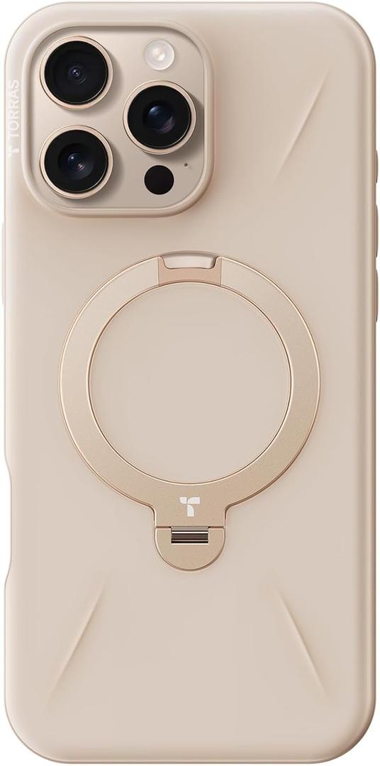 TORRAS 360 Spin Mag Stand for iPhone 16 Pro Max Case, Fit for Magsafe, Mil-STD Protective Hard PC Scratch-Resistant Ostand Case for iPhone 16 Pro Max Phone Case Desert Titanium, Dune Beige, 6.9 inch