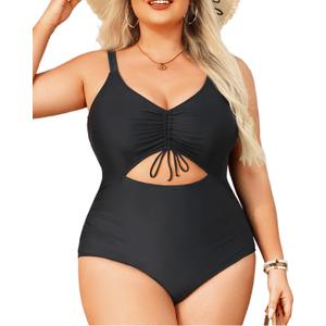 Daci Women Plus Size One Piece Swimsuits - Tummy Control Bathing Suits Cutout Monokini Swimwear (Black)