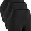 CADMUS High Waist Athletic Shorts for Womens Yoga Fitness Running Shorts with Deep Pockets (Medium, Pack of 3:1016# Black & Black & Black)