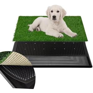 Artificial Dog Grass Pad with Tray for Potty – 16x20 inches Strong Absorbency Grass Pad, Dog Litter Box for Indoor/Balcony/Apartment