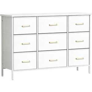 VASICAR 43.3'' Wide TV Stand with 9 Drawers White Dressers for Kids Bedroom, 11.8"D x 43.3"W x 29.9"H