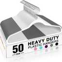 HOUSE DAY Heavy Duty Plastic Hangers 50 Pack, Non Slip Clothes Hangers with Rubber Grip and 360° Hook - Thin Plastic Hanger Space Saving - Coat Hanger White, Closet Organizer for Shirt, Pants, Suit