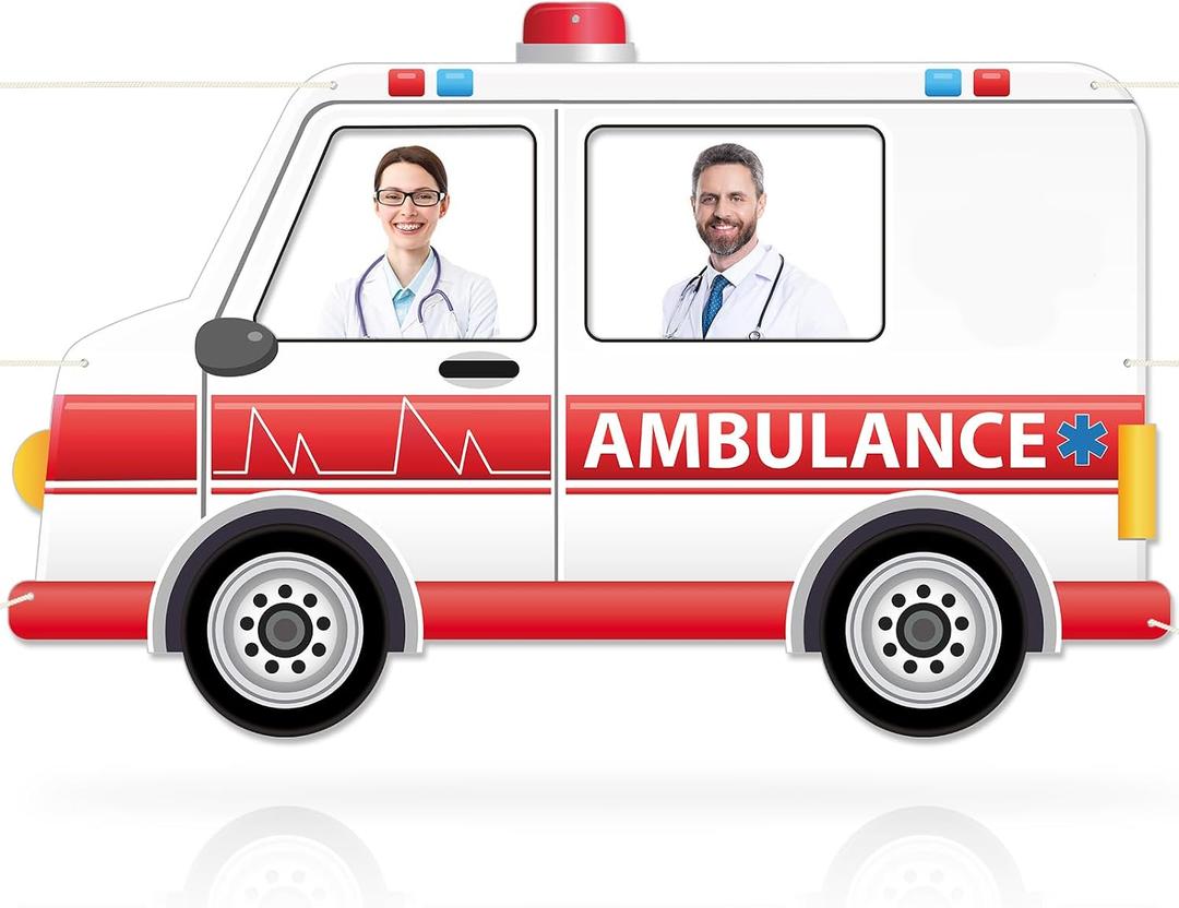 75 x 47 Inch Fabric Ambulance Photo Booth Prop Transportation Theme Party Decoration Nurse Week Hanging Background Hospital Nursing School Grad Party Supplies for Hospital Birthday Favor Car Decor, 8.7 x 8.7 inches