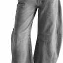 CHARTOU Women's Wide Leg Cropped Baggy Y2k Mid Rise Jeans - Boyfriend Harem Denim Pants (Grey), XS