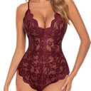 Avidlove Women One Piece Lingerie Deep V Teddy Sexy Lace Bodysuit Snap Crotch Babydoll L