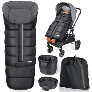 Orzbow Universal Stroller Bunting Bag with Extra Footmuff for Toddler, Kids, Warm Waterproof Winter Stroller Blanket Cover, Baby Bunting Bag - Protect Babies from Cold Winds, Black