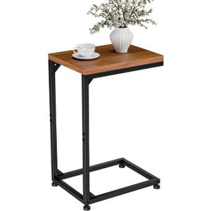 Ekisemio C Table for Sofa, C Shaped End Table with Metal Frame, Small Side Table for Couch, TV Tray for Living Room, Bedroom, Rustic Brown
