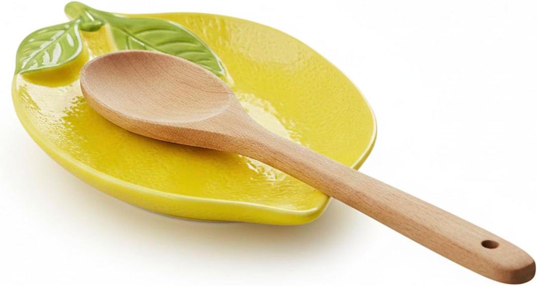 Lemon Ceramic Spoon Rest for Stove Top, Kitchen Counter Holder for Stove & Cooking Spoon Holder, Cute Coffee Ladle Spoon Rest Utensil Rest Spatula Rest, Kitchen Decoration (Yellow)