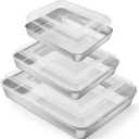 P&P CHEF Stainless Steel Baking Pan with Lid, Rectangular Cake Pans, Sheet Pan Bakeware for Baking Lasagna Brownies, 2-Inch Deep Side & Heavy Duty, Easy to Store & Clean (9.4" + 10.5" + 12.3", 6Pcs)
