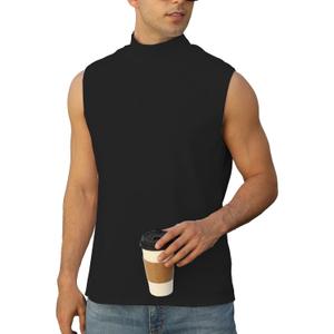 Mens Mock Turtleneck Tee Shirts Sleeveless Casual Basic Slim Fit Knitted Pullover Tank Tops (Large, Black)