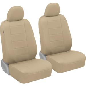 BDK CarXS Beige Leather Car Seat Covers Front Seats Only, 4-Piece Faux Leather, Includes Front Seat Covers, Automotive Seat Covers for Trucks SUV