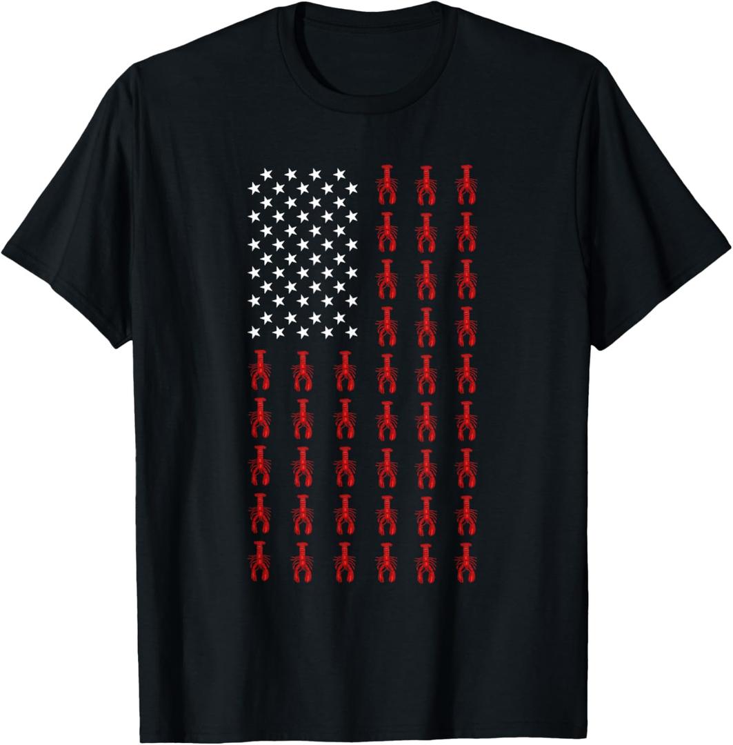 American Flag Lobster Food USA Patriotism Patriot Veteran T-Shirt (Medium, Black)