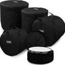 5-Piece Drum Case Set - Travel Bags for Standard Kits, Includes 22" Kick Bag, 12" / 13" / 16" Tom, and 14" Snare, Thick Padding for your Drum Accessories Protection (Black)