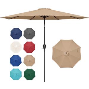 Simple Deluxe 9FT Outdoor Patio Umbrella Table Market Umbrella with Push Button Tilt and Crank, 8 Sturdy Ribs, UV Protection Waterproof for Garden, Lawn, Deck, Backyard, Pool,Tan