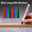 8Pcs Long Head Deep Hole Markers Pens 33mm Long Nib Marker Waterproof Permanent Ink Multi Purpose Quick-Dry Construction Markers Deep Drill Long-nose Marker for Woodworking Decoration
