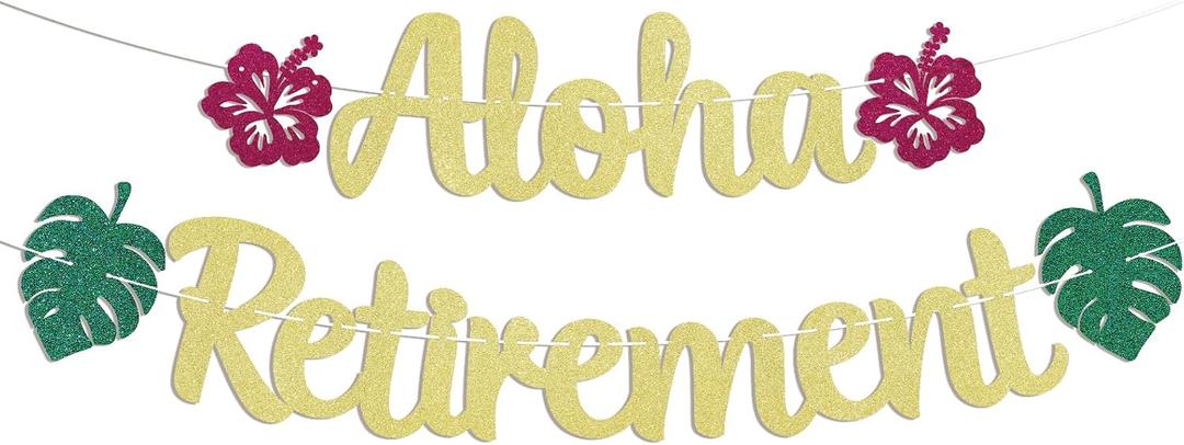 Happy Retirement Banner - Summer Tropical Hawaiian Beach Retirement Party Decorations, The Legend Has Retired Going Away Farewell Party Decorations Supplies Gold Glitter