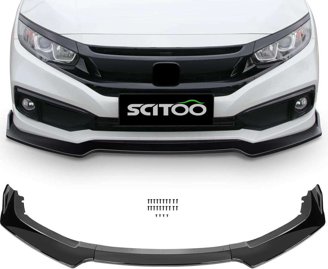 SCITOO 3PCS Black PP Front Bumper Body Kit Spoiler Chin Spoiler Front Bumper Lip Fit for 2016-2020 for Honda Civic