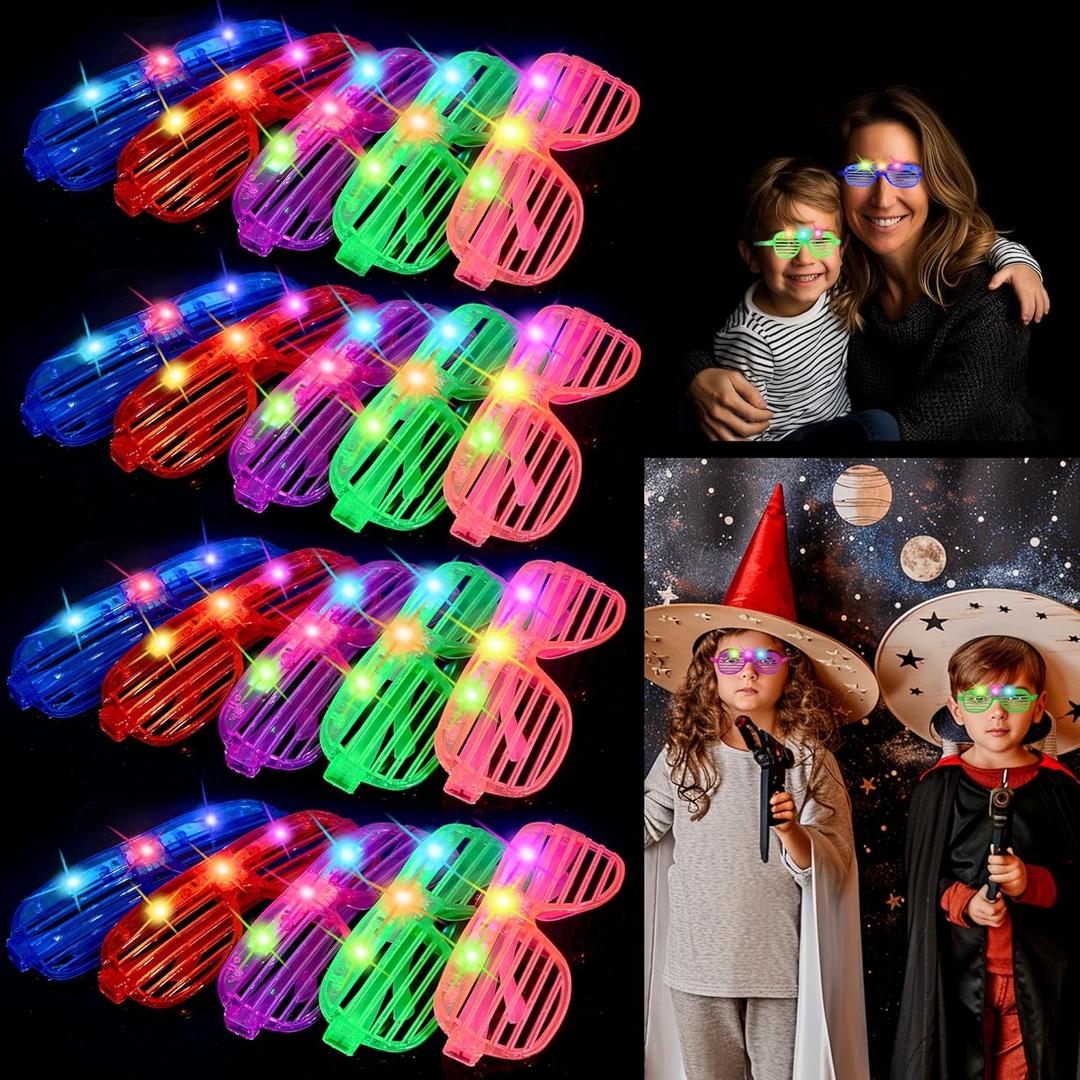 20 Pack LED Glasses,Glow glasses,Light up glasses,Glow in the dark glasses,Party glasses Rave neon Flashing Party For Birthday Mardi Gras New Year's Eve Party Decoration,For Kids/Adults