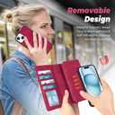 TwoHead Wallet Case Compatible with iPhone 15,Detachable Magnetic Phone Case,All-Round Protective Leather Phone Case with Card Holder,6.1 in,Wine Red