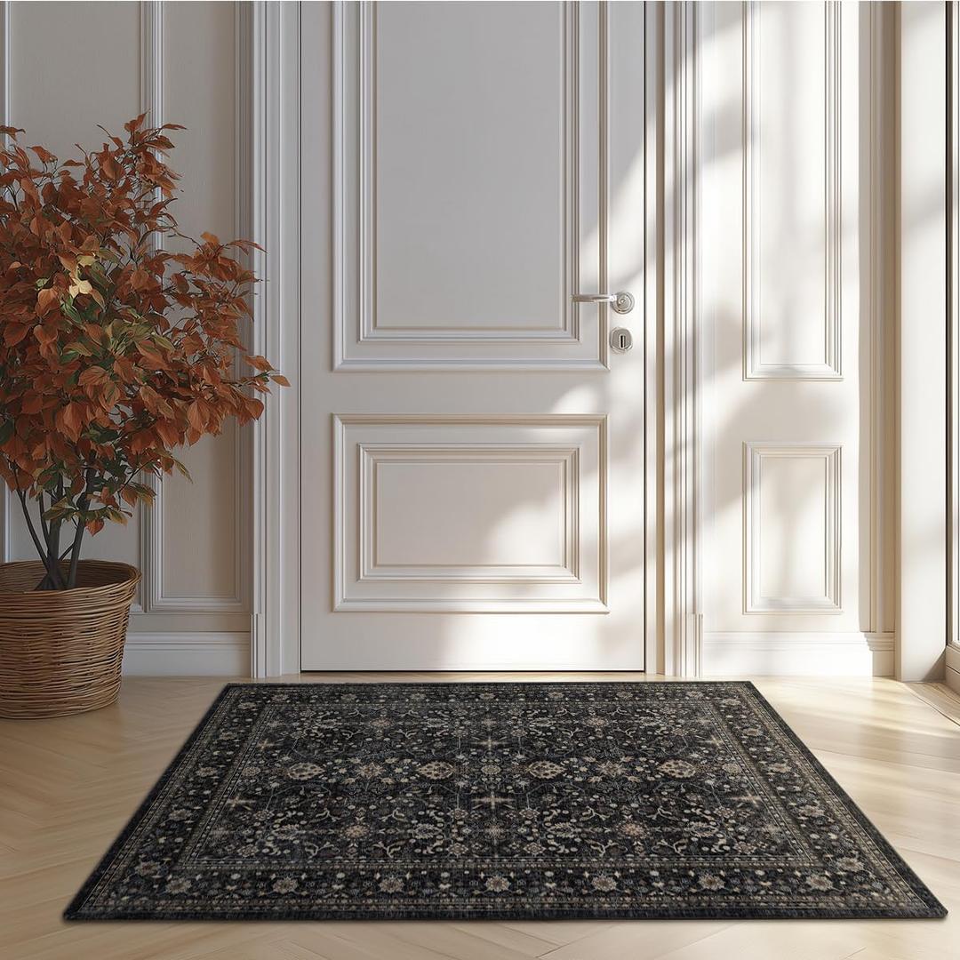 Area Rug Non Slip Machine Washable Ultra Soft Living Room/Bedroom/Kitchen/Outdoor/Classroom Black Grey, 2'3'