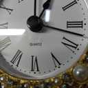 Silent Mini Vintage Analog Table Clock with Faux Pearls Metal Body and Battery Operated Non-Ticking Core for Shelf, Bedroom, Bedside, Desk, Gift Clock