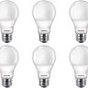Philips LED Flicker-Free Frosted A19 Light Bulb, Dimmable Warm Glow Effect, 800 Lumen, 2700-2200K, 8.8W=60W, E26 Base, 6-Pack